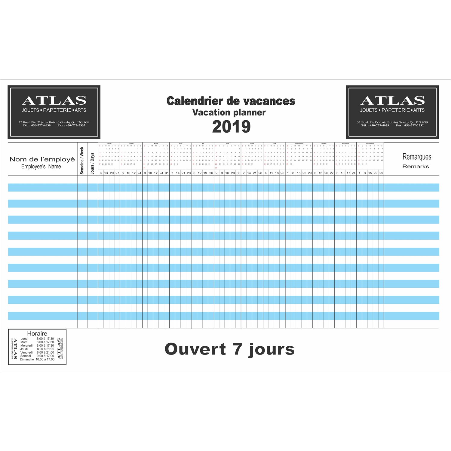 Calendrier De Vacances #B Blanc - Avec Dates